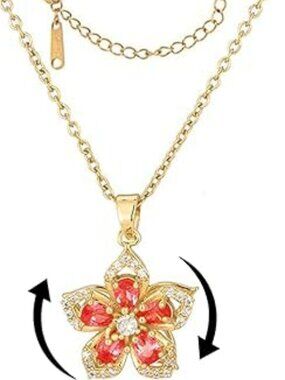 Gold Flower Fidget Necklace Rotatable Crystal Silver Blossom Pendant Necklaces